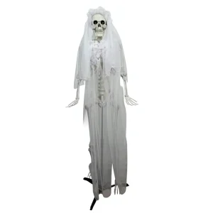 165cm Life Size Halloween Skeleton Bride With Glowing Red Eyes And Sound Activated Spooky Ghost Decor