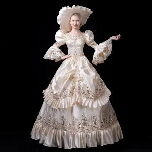 18th Century Medieval Dress Women High Waist Horn Sleeve Ball Gowns Princess Lace Patchwork Satin Queen Renaissance Costume