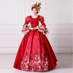 18th Century Medieval Dress Women’s High Waist Horn Sleeve Princess Lace Patchwork Satin Queen Renaissance Costume
