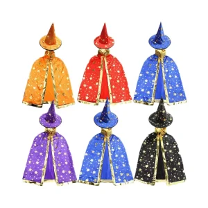 2 Set Kids Halloween Costumes Witch Cloak with Hat Children Wizard Cape Cosplay Party Accessories