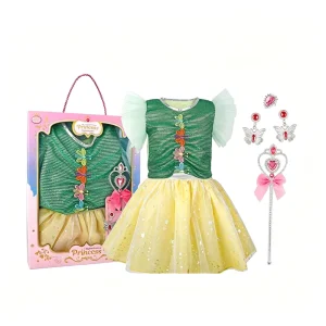 3-8Y Princess Dress Skirt Cosplay Costume Party Birthday Gift Jewelry Set