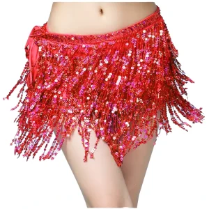 4 Layer Belly Dance Hip Skirt Tassel Scarf Sequin Wrap Waist Chain Performance Hip Scarf Skirt Costume for Women