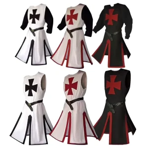 4XL Medieval Knight Templar Crusader Costume for Adult Men Sleeveless Cross Tabard Surcoat Tunic