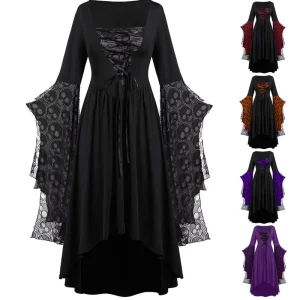 5XL Medieval Renaissance Gothic Hooded Long Dress for Women