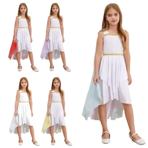 6 16 Girls Kids Ancient Greek Toga Costume Sleeveless Shawl Dress for Ancient Rome Egypt Princess Cosplay Costumes
