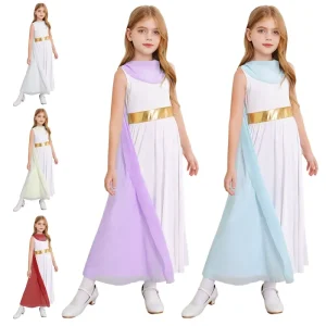 6 16 Years Children Kids Girls Custom Dance Competition Dress Ancient Greek Princess Cosplay Dress With Toga Costume