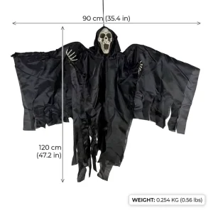 90x120cm Hanging Grim Reaper Decoration with Screaming Skull Halloween Prop