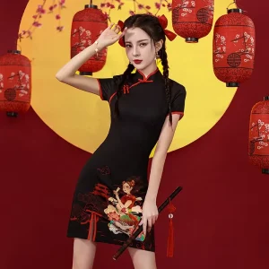 A-Line Short Cheongsam Qipao Dress for Women