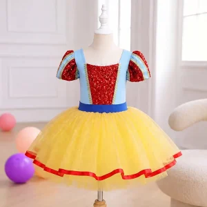 AL P058 Girls Princess Ballet Tutu Dress Sequin Puff Sleeve Dance Costume For Girls Party Dress