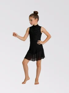 ANNA SHI Girls Black Leotard with Mesh Skirt Spandex Nylon Material Lyrical & Contemporary Stage Dance Costume