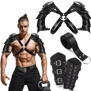 Adjustable 4PCS Leather Medieval Shoulder Pauldron Knight Punk Armors Cover Cape hero Cosplay Party Men’s Costume