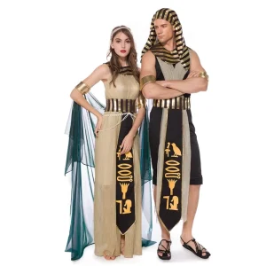 Adult Ancient Egyptian Pharaoh Empress Queen King Cosplay Costume Set for Halloween Party Medieval Couples Anime Inspired Suits