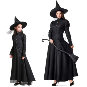 Adult Black Witch Magician Costume Dress Parent-Child Costume Y2K S-XL