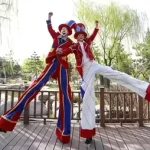 Adult Circus Stilt Walker Costume with Top Hat for Street Parade Performance