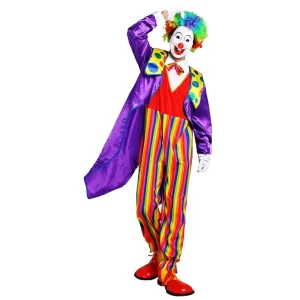 Adult Clown Costume with Colorful Buttons and Hat for Shows or Carnival