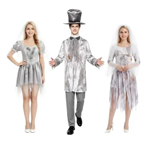 Adult Ghost Bride and Groom Halloween Costume Set