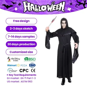 Adult Ghost Costume Hooded Robe & Dagger CE Certified Bulk Supply for EU Horror Parties Western Style Comfortable Breathable