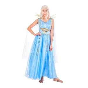 Adult Halloween Costume Sky Blue Polyester Long Dress for Women Stage Performance