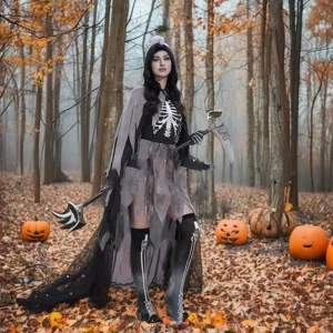 Adult Halloween Death Costume Anime Cosplay Dress Set with Sickle