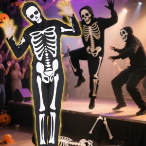 Adult Halloween Zombie Skeleton Glow-in-the-Dark Costume Jumpsuit