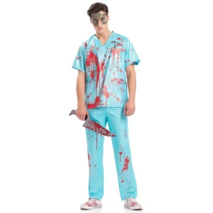 Adult Horror Zombie Doctor Bloody Medical Scrubs Costume Set