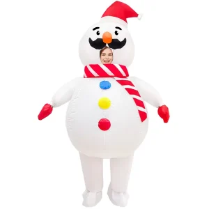 Adult Inflatable Snowman Christmas Costume 190T Polyester with 4 AA Battery-Operated Fan