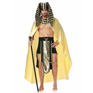 Adult Male Pharaoh Costume Cosplay African Elder Golden Head Neck Cover Skirt Halloween Ancient Egyptian Traditional Clothes
