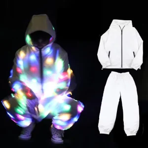 Adult Man Women Luminous Dance Dress LED Light up Jacket Cool Night Running Luminous Costume Performance Rave Party Dance Wear
