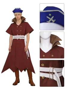 Adult Medieval Style Pirate Costume Renaissance Long Tunic with Hat Halloween Cosplay Outfit for Men