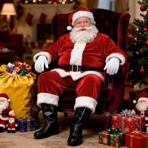 Adult Men Christmas Santa Claus Cosplay Costume 7 Pcs Set Polyester Santa Suit Top Pants Hat Gloves Belt Beard For Party