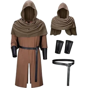 Adult Men Halloween Party Medieval Retro Pirate Knight Cosplay Shawl Robe Costume MDEC 065