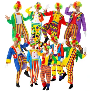 Adult Men’s Clown Carnival Costume Set Polyester Jacket Pants Hat
