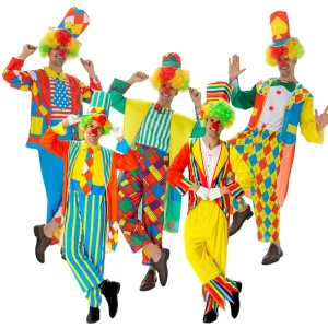 Adult Men’s Clown Carnival Costume Set with Jacket, Pants and Hat, Polyester