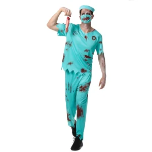 Adult Men’s Halloween Zombie Surgeon Doctor Costume Green Uniform