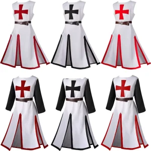 Adult Men’s Medieval Warrior Knight Templar Crusader Costume Gown Shirt Tabard Surcoat Tunic