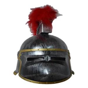 Adult Men’s Plastic Trojan Spartan Warrior Helmet with Bronze Finish and Red Feather Crest