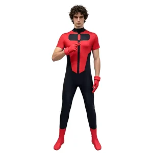 Adult Men’s Red and Black Short Sleeve Tight Bodysuit Cosplay Costume