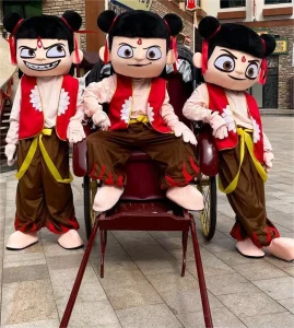 Adult Nezha and Aao Bing Inflatable Double Costume Walking Mascot for Cosplay Stage Performance and Parties