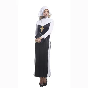 Adult Nun Crossdressing Party Costume Black White Loose Long Nun Costume