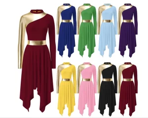 Adult Praise Dance Long Dress Metallic Long Sleeve Stage Dancewear Lyrical Women Costume Performance Dance Dress