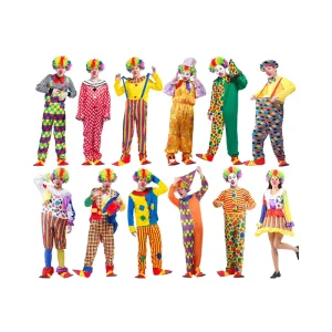 Adult Unisex Circus Clown Costume Colorful Suit Polyester Halloween Party Joker Role Play Big Top Cosplay