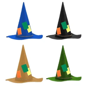 Adult Unisex Felt Pointed Wizard Witch Hat with Color Patch