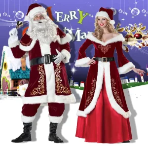 Adult Unisex Santa Claus Couple Costume Clothing Set