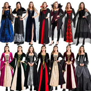 Adult Vampire Masquerade Costume with Death Cloak and Long Black Witch Skirt