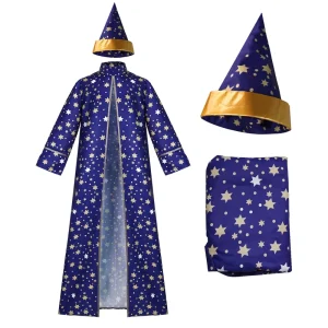Adult Wizard Costume With Hat and Star Print Robe