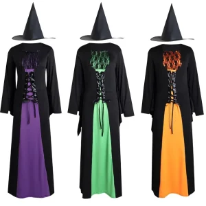 Adult Women Witch TV & Movie Cosplay Halloween Costume with Hat and Dress Polyester Material Custom Size