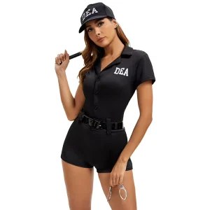 Adult Women’s Black Polyester Agent Officer Jumpsuit Cosplay Costume
