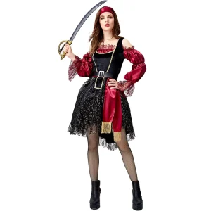 Adult Women’s Caribbean Pirates Captain Huntress Costume Cosplay Party Dress