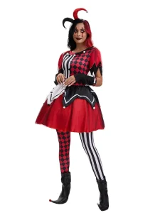 Adult Women’s Ghost Clown Halloween Costume Dress with Skirt
