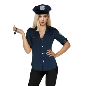 Adult Women’s Slim-Fit One-Size Blue Police Costume with Shirt and Skirt